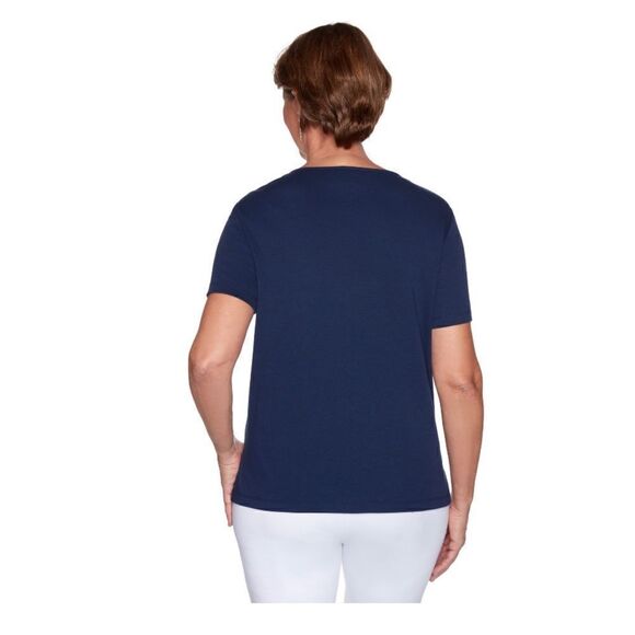 ALFRED DUNNER WOMEN'S Small Floral Anchor Embroidery Short Sleeve Top - Picture 4 of 5